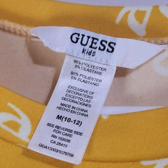 GUESS Kids SZ M 10/12 All Over Print Spell Out y2k style T shirt Yellow White - Picture 4 of 6